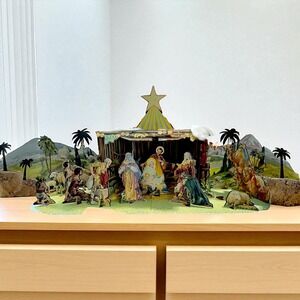 Vintage Made in the USA 1938 Lithograph Cardboard Nativity Christmas Decor‎